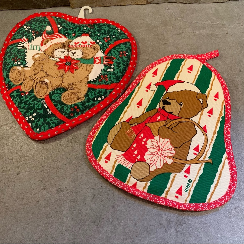 NEW Lot of 2 Vintage Christmas Pot Holder Oven Mitts Santa Claus Rab B & D Brand